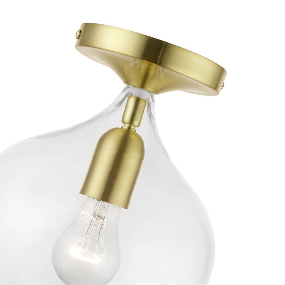 Aldrich Satin & Polished Brass 8" Clear Glass Semi-Flush Light