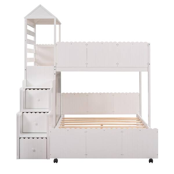 Utopia 4niture Cesa White Stairway Twin Over Full Bunk Bed with Shelves and Drawers