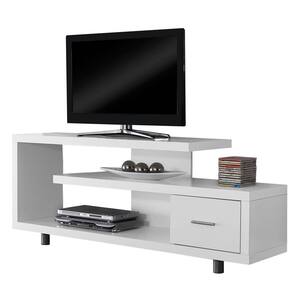 60 in. Modern Art Deco Entertainment TV Stand w/Drawer, White