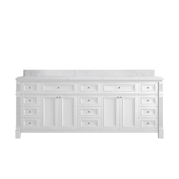 Willow Collections Paris 84 in. W x 22 in. D x 36 in. H Double Sink Bath Vanity in White with 1.5 in. Empira White qt. Top