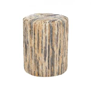 15 in. Multi Colored Woven Medium Cylinder Wood End Table
