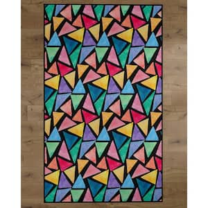 Multi Triangle Pattern 5 ft. x 7 ft. Medium Colorful Kids Room Area Rug with Nonslip Backing