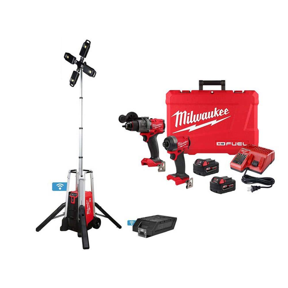 MX FUEL ROCKET Tower Light/Charger Kit with M18 FUEL Hammer Drill and Impact Driver Combo Kit (2-Tool) -  Milwaukee, MXF041-3697