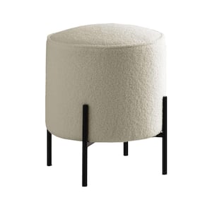 Beige and Matte Black Upholstered Ottoman