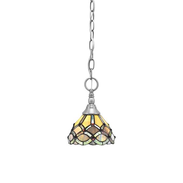 Unbranded Elva 100-Watt 1-Light Nickel Shaded Pendant Light with 7 in. Grand Merlot Art Glass Shades, No bulbs included