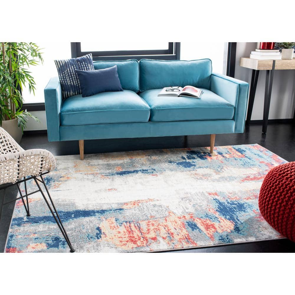 Jasper 8' x 10' Grey and Red Abstract Synthetic Rug