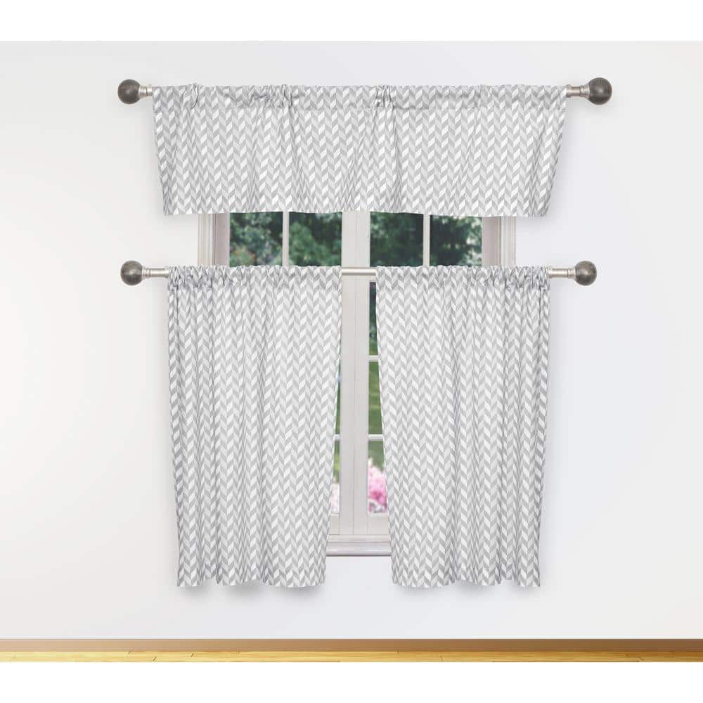 Gray Chevron Rod Pocket Room Darkening Curtain - 15 in. W x 58 in. L (Set o