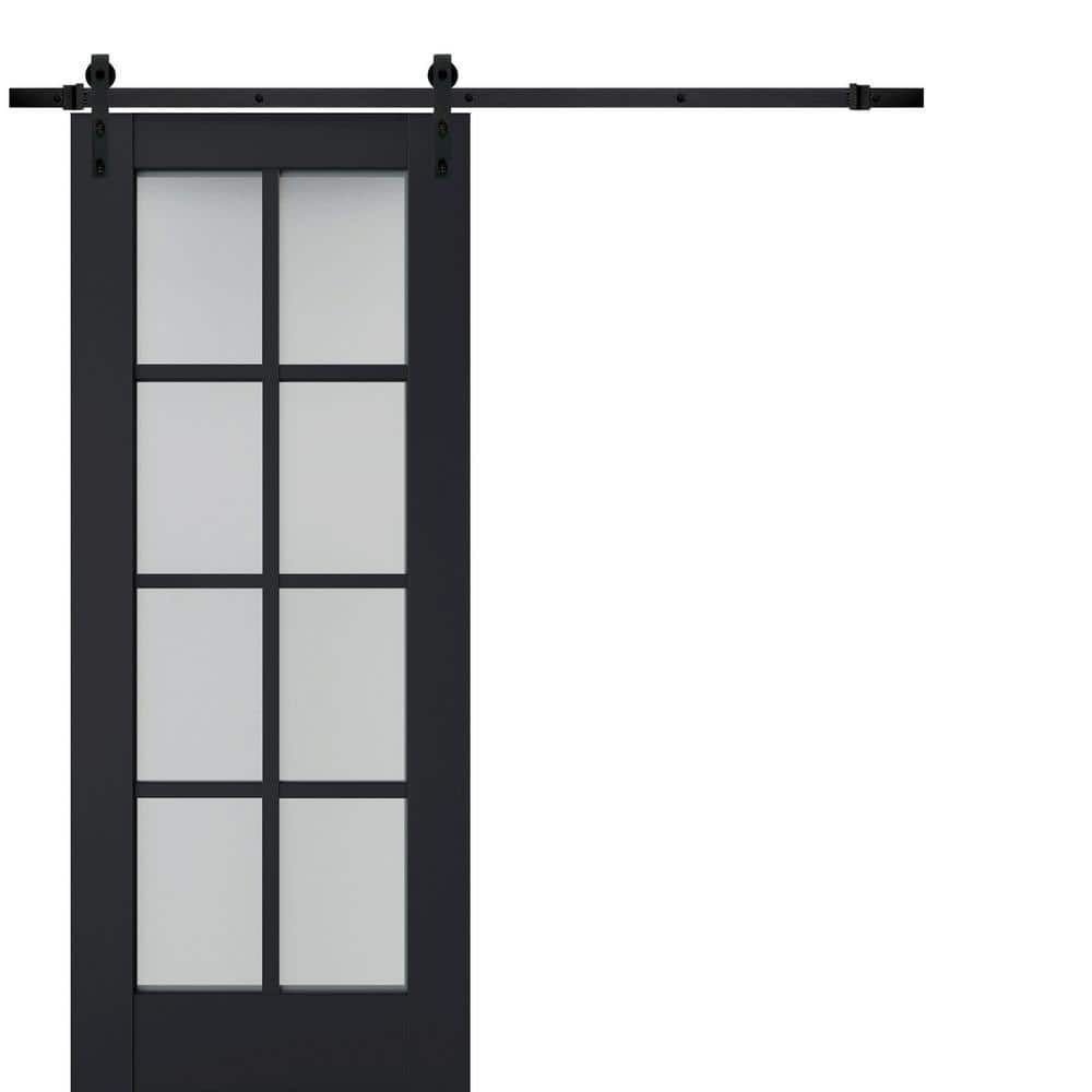 Assembly Required 18 in. x 80 in. 1-Panel Frosted Glass Antracite Solid Wood Sliding Barn Door with Hardware Kit price history on PriceWatchPro