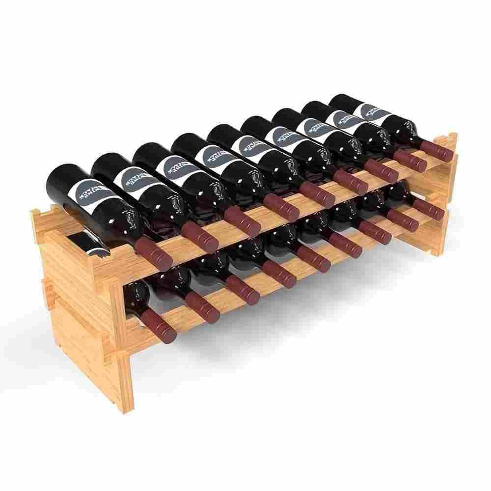 HOMLUX 18-Bottle Light Wood 35.5 in.W Tabletop Bamboo Wine Rack ...