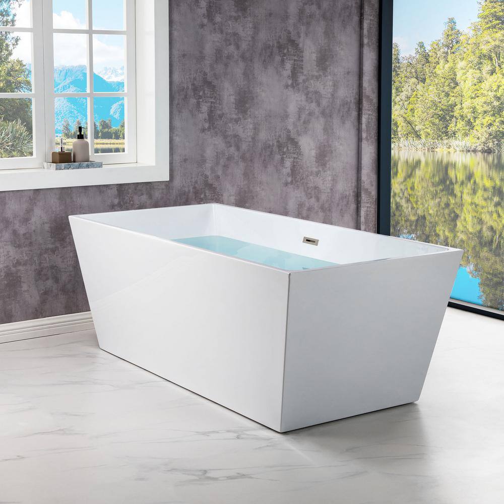 67" x 32" Freestanding Soaking Acrylic Rectangular Bathtub, Non-Slip Design