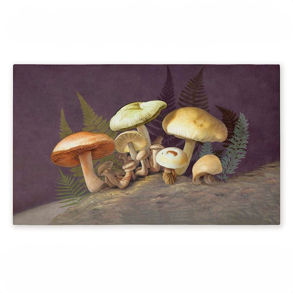 Mushrooms and Ferns on Purple Purple 18 in. x 30 in. Polyester Non-Slip Outdoor Door Mat
