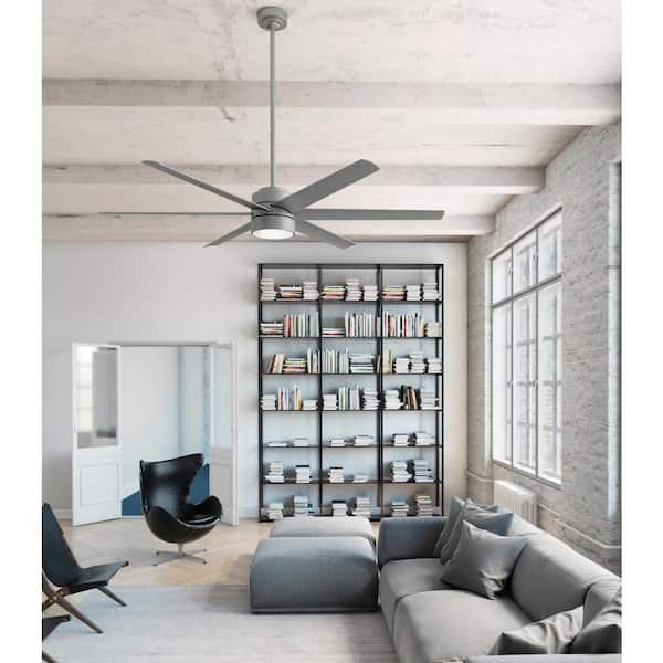 Hunter Solaria 72 in. Integrated LED Outdoor Matte Silver Ceiling Fan with Light Kit and Remote Control