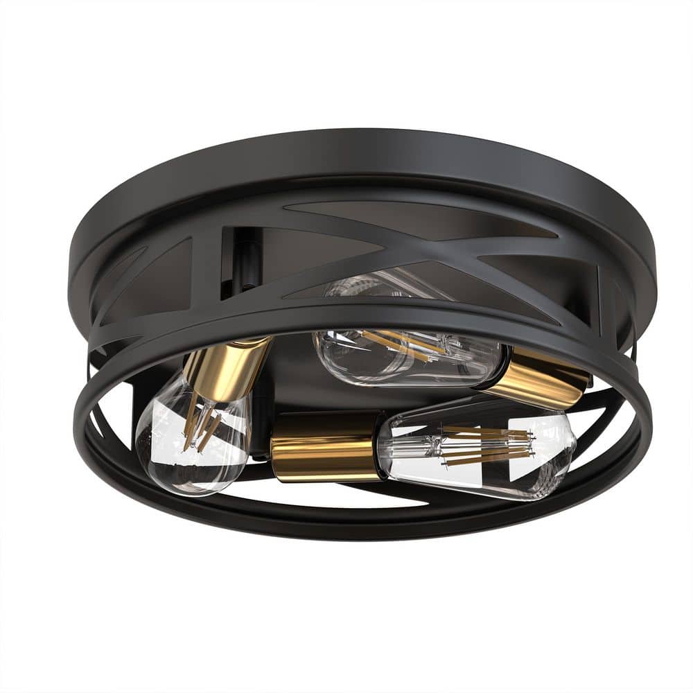 12.6 In. 3-Light Cage Matte Black Flush Mount Ceiling Light for Bedroom, Kitchen, Hallway price history on PriceWatchPro
