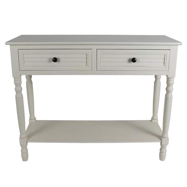 Decor Therapy 37 in. Cream Rectangle Wood Console Table with 2-Drawers ...