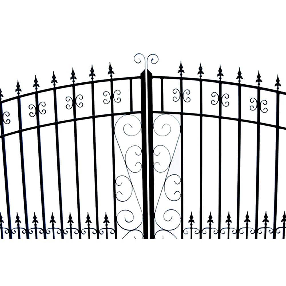 Venice Style Black Steel Dual Swing Driveway Gate 18 x 6 ft