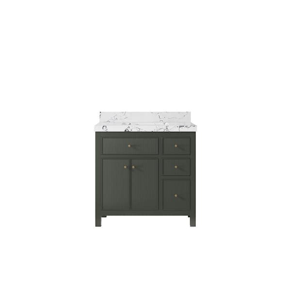 Willow Collections Sonoma 36 in. W x 22 in.  D x 36 in. H Single Sink Bath Vanity in Pewter Green with 2 in. Viola Night qt. Top
