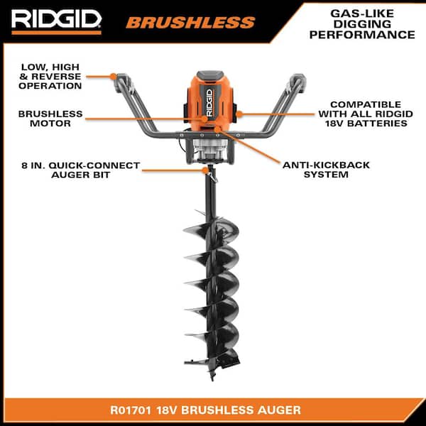 RIDGID R01701K 18-Volt Earth Auger with 8 in. Bit and (2) 4.0 Ah Batteries and Charger - 3
