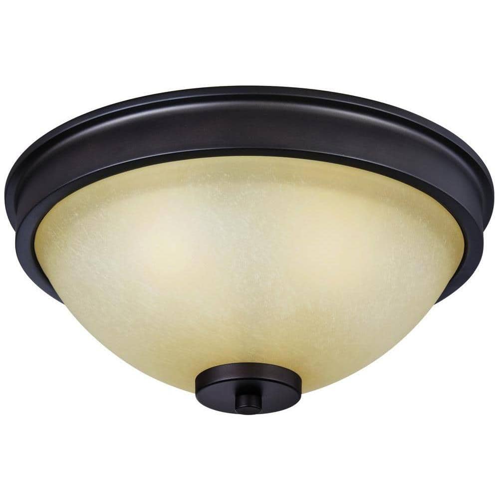 Transitional Karah 15" Oil Rubbed Bronze Globe Ceiling Fixture with Aged Amber Scavo Glass