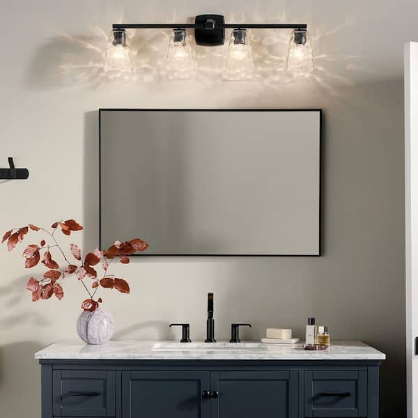 Marant 33.25 in. 4-Light Vanity Light with Clear Water Glass in Black