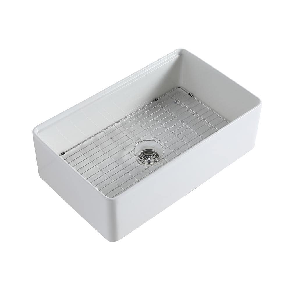 33 in. L x 20 in. W Farmhouse/Apron Front Single Bowl White Ceramic Kitchen