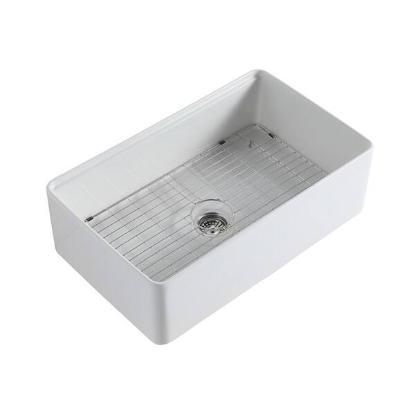Unbranded - 33 in. L x 20 in. W Farmhouse/Apron Front Single Bowl White Ceramic Kitchen Sink with Accessories