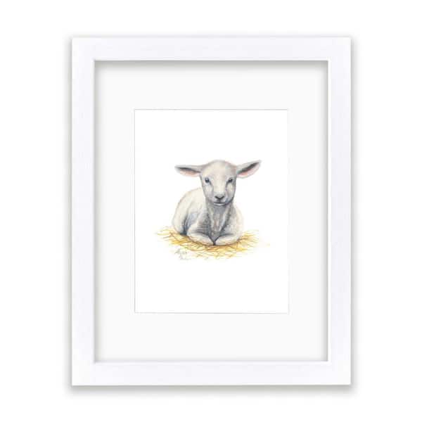 Unbranded Barnyard Littles "Lamb" by Alyssa Lewis Individual White Framed with Mat Animal Art Print 14 in. x 11 in.