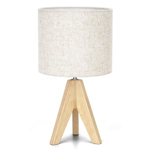 14.2 in. Wooden Base Table Lamp with Beige Shade