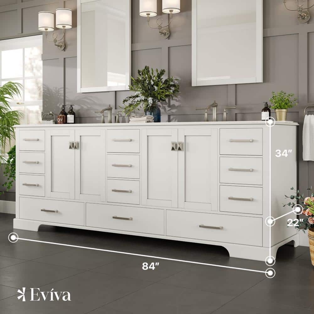 Eviva Storehouse 84" White Double Vanity with Carrara Marble Top
