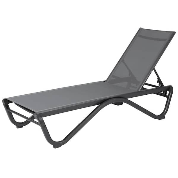 KOZYARD Patio Chaise Lounge Chair Outdoor Reclining Adjustable Chair Flat Recline Chair for Sunbathing (Gray Textilene)