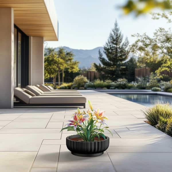 15 in. Medium Charcoal Black (Enhanced Interior) Concrete Round Planter / Pot with Drainage Holes