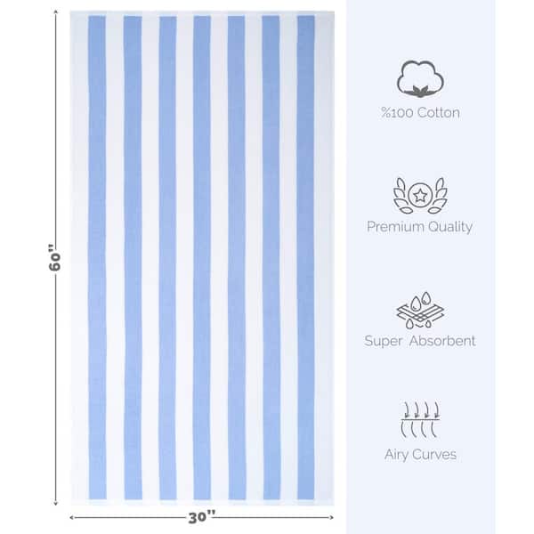 American Soft Linen Beach Towels, Cabana Striped 30x60 in., 100% Cotton, Pool Towel, Sky Blue