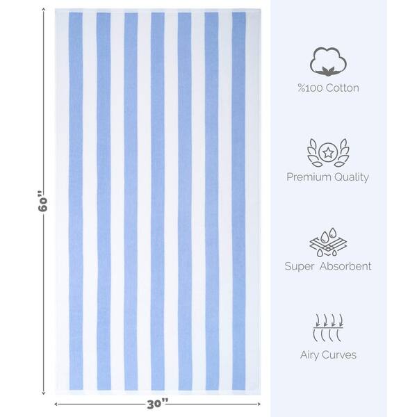 American Soft Linen Beach Towels, Cabana Striped 30x60 in., 100% Cotton, Pool Towel, Sky Blue