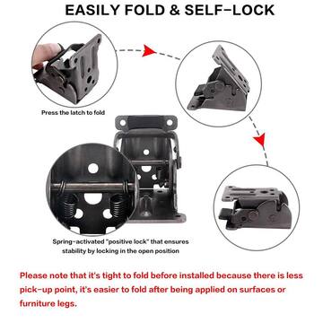 Angel Sar Black Folding Extension Support Brackets, Self Lock Hinges with Screws for Table Bed Leg Feet (4-Pack) CAFL7030