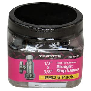 1/2 in. Push-To-Connect x 3/8 in. Compression Quarter-Turn Straight Stop Valve Pro Pack (6-Pack)