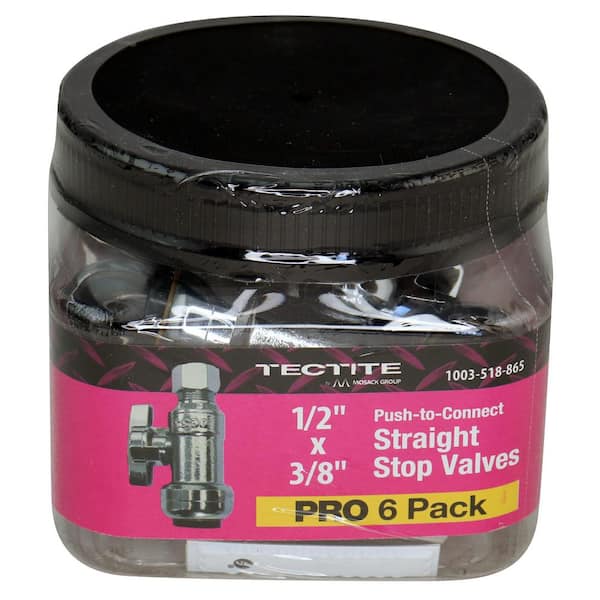 Tectite 1/2 in. Push-To-Connect x 3/8 in. Compression Quarter-Turn Straight Stop Valve Pro Pack (6-Pack)