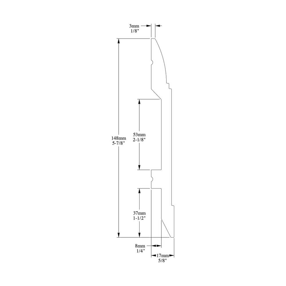 5.88" High White Polystyrene Baseboard Moulding Set