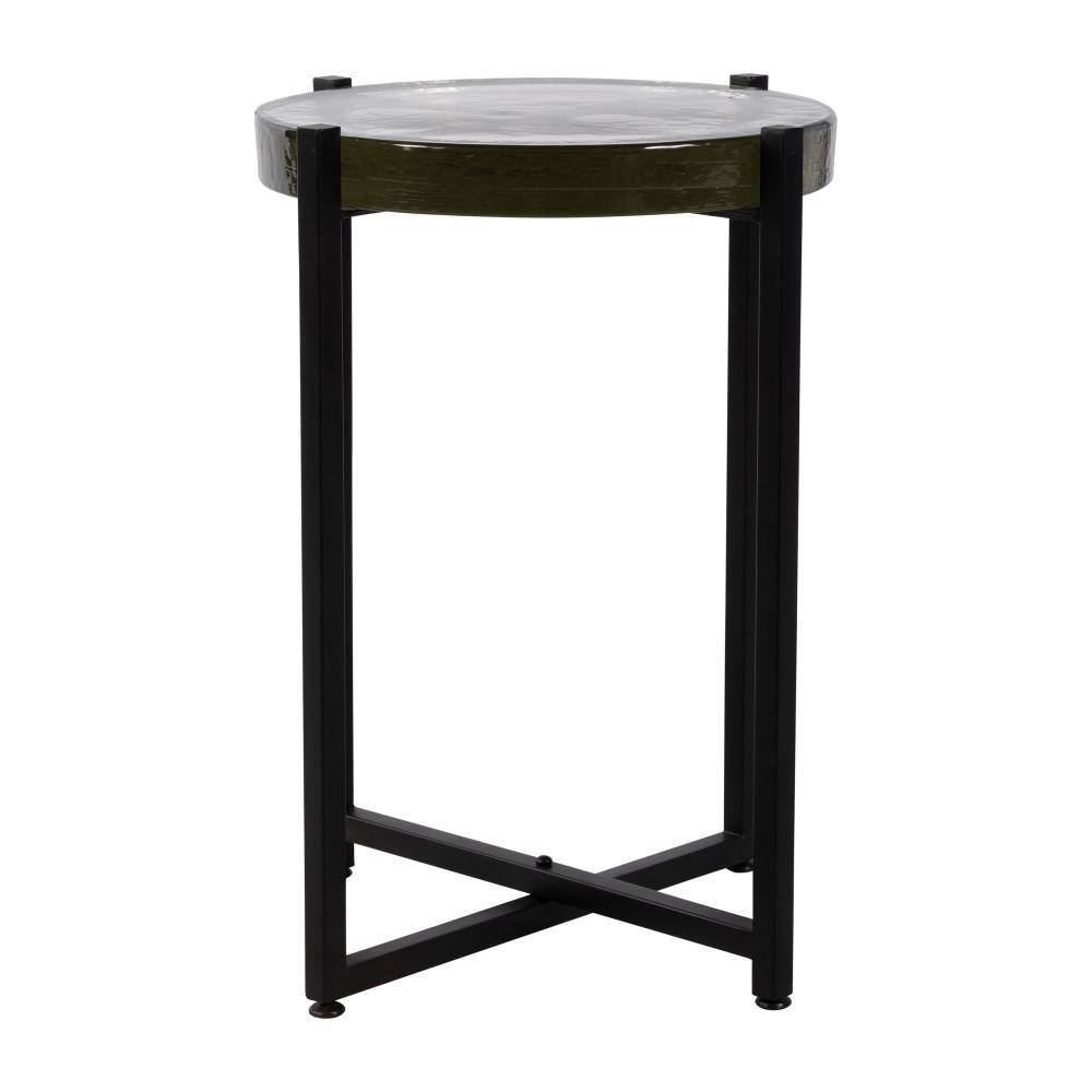 Black and White Round Metal and Glass Side Table, 22" Height