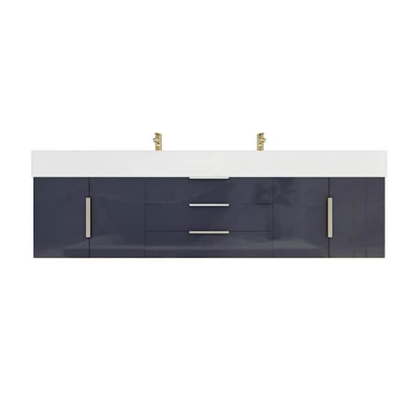 Bethany 71 in. W x 20 in. D x 22 in. H Double Sink Floating Bath Vanity in Gloss Gray with White Acrylic Top