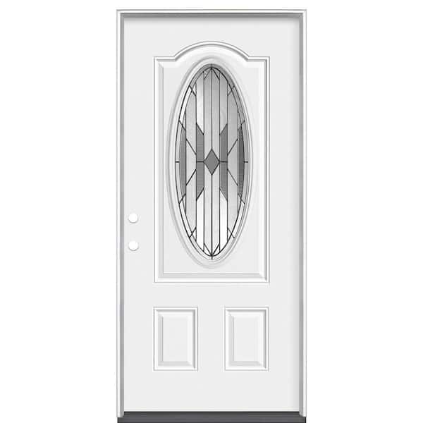 Masonite 36 in. x 80 in. Desert Weave 3/4 Oval-Lite Right-Hand Inswing Primed Steel Prehung Front Exterior Door