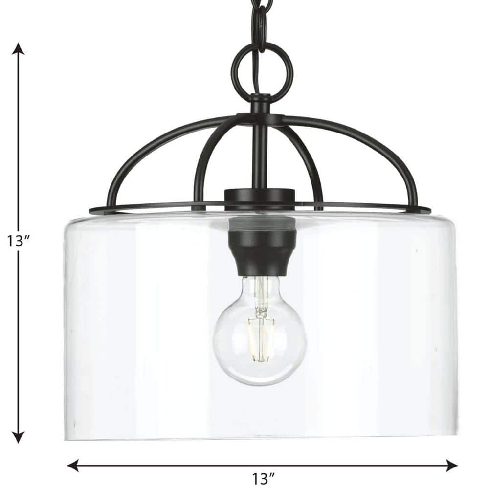 Leyden 13" Mini-Pendant Matte Black with Clear Glass Shade