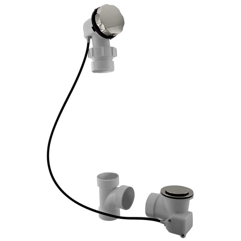 Westbrass 35 in. Cable Drive Bath Drain with Rotary Overflow Cover on a Ball Joint, PopUp