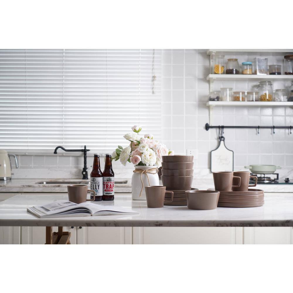 Matte Brown Porcelain Outdoor Dinnerware Set, Service for 4