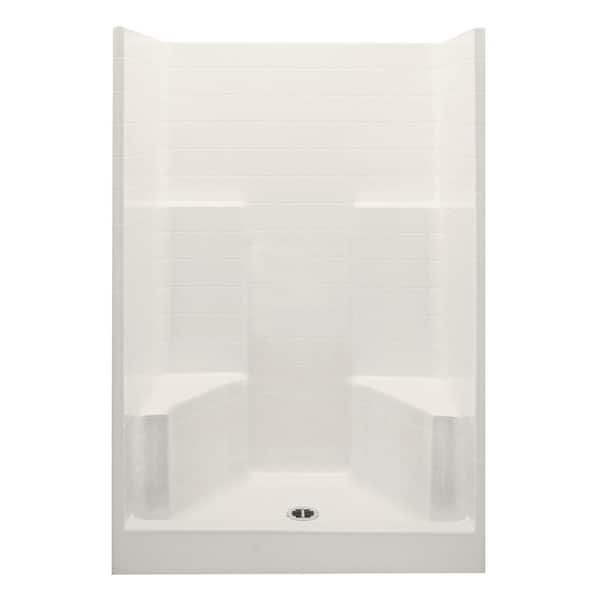 Aquatic Everyday 48 in. x 35 in. x 76 in. 1-Piece Shower Stall with 2 Seats and Center Drain in Bone