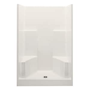 Everyday 48 in. x 35 in. x 79 in. 1-Piece Shower Stall with 2 Seats and Center Drain in Bone