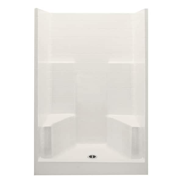 Aquatic Everyday 48 in. x 35 in. x 79 in. 1-Piece Shower Stall with 2 Seats and Center Drain in Bone