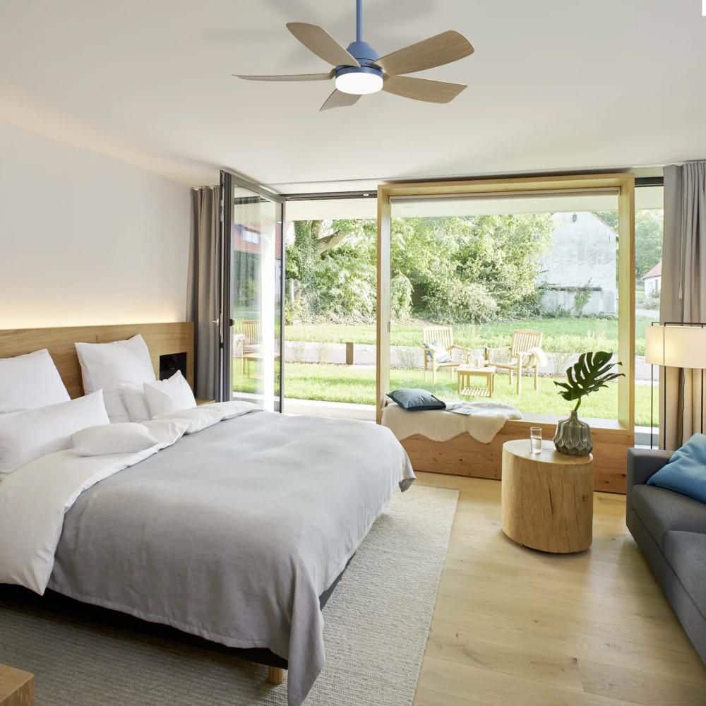 42 in. Indoor Blue Downrod Standard Ceiling Fan with Integrated LED and Remote Control price history on PriceWatchPro