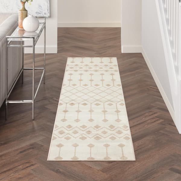 Grafix Ivory Beige 2 ft. x 6 ft. Trellis Transitional Runner Area Rug