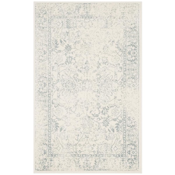 Adirondack Ivory/Slate Doormat 3 ft. x 5 ft. Border Distressed Area Rug