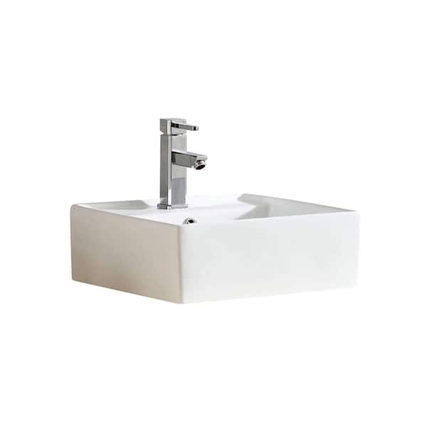 Modern White Vitreous China Square Vessel Sink