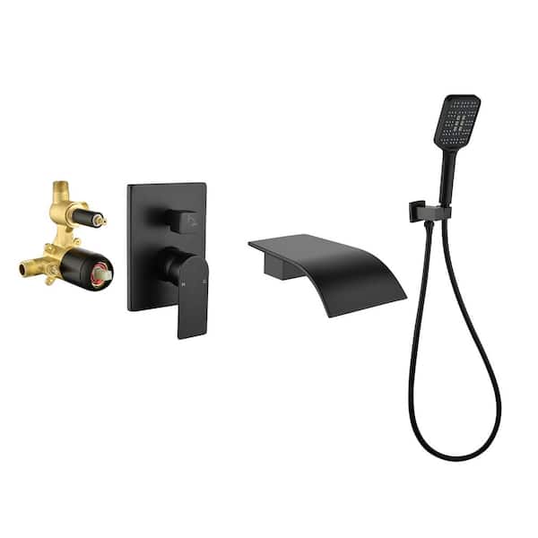 UKISHIRO Single-handle 3-Spray 1.8 GPM Adjustable Hand Shower and 4.07 in. Wall Mounted Tub Spout in Matte Black (Valve Included)